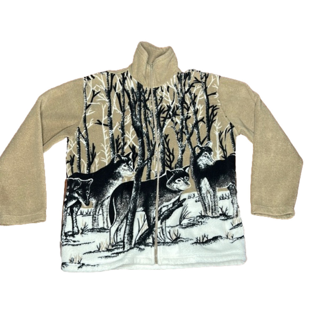 Fluid Fleece Wolf Graphic Full Zippered  Sweater size Medium